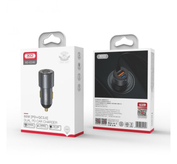 Зарядний пристрій XO CC45 1 USB QC 3.0 + 2 Type-C PD (60W) Black (XO-CC45-BK)