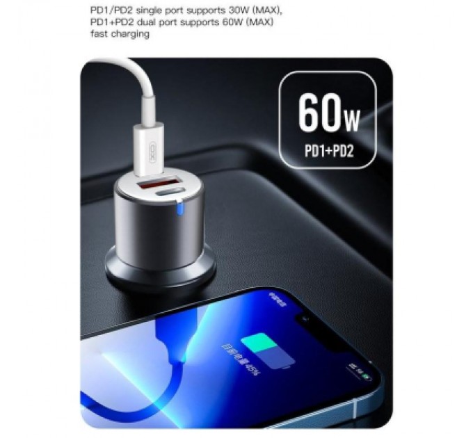 Зарядний пристрій XO CC45 1 USB QC 3.0 + 2 Type-C PD (60W) Black (XO-CC45-BK)