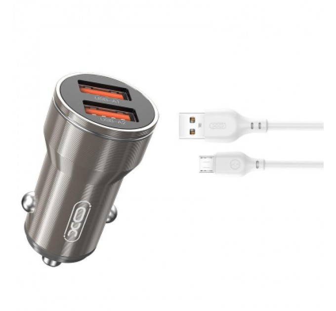 Зарядний пристрій XO CC48 2.4A/2 USB + microUSB Grey (XO-CC48m-GR)
