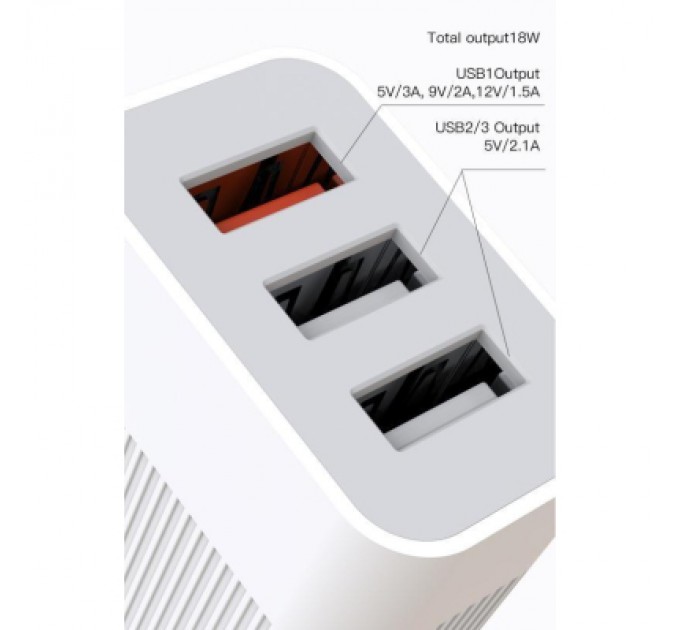 XO Зарядний пристрій XO QC 3.0 L72 30W (18W/1USB + 2.4A/2 USB) + cable Lightning White (XO-L72i-WH)