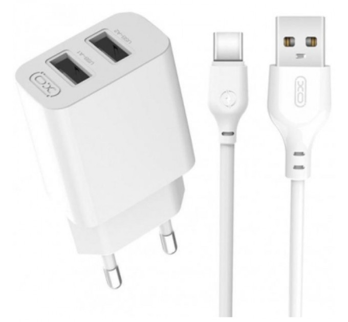 XO Зарядний пристрій XO L109 12W (2USB/2.4A) + USB - Type-C White (XO-L109-T)