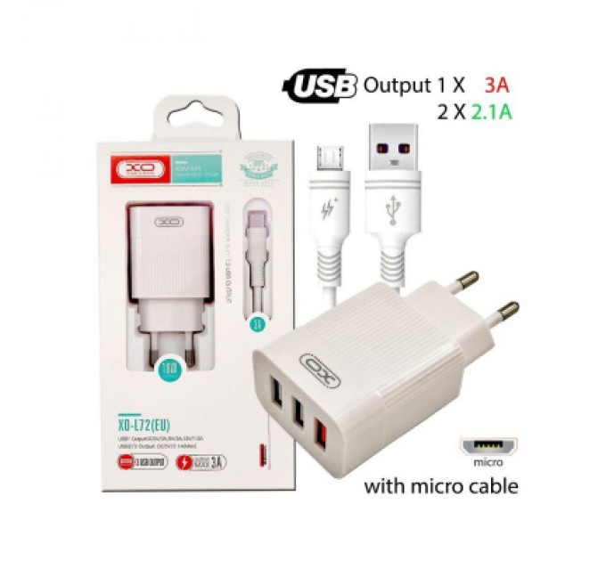 XO Зарядний пристрій XO L72 QC3.0 3USB +micro (XO-L72-MCR)