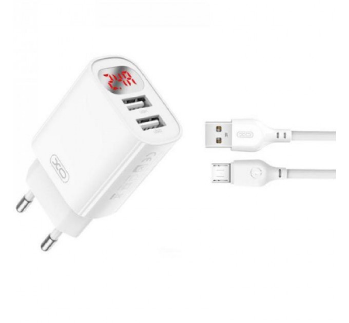 XO Зарядний пристрій XO L95 (2USB/2.4A) + USB - MicroUSB White (XO-L95-M)