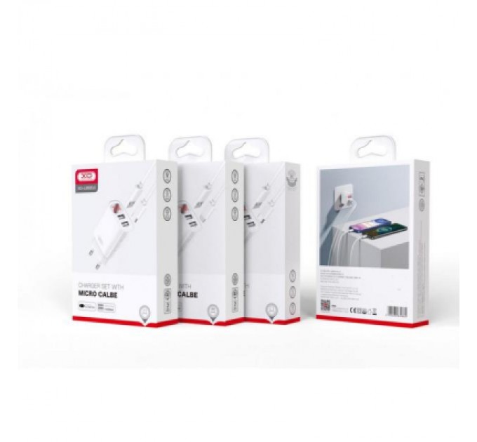 XO Зарядний пристрій XO L95 (2USB/2.4A) + USB - MicroUSB White (XO-L95-M)