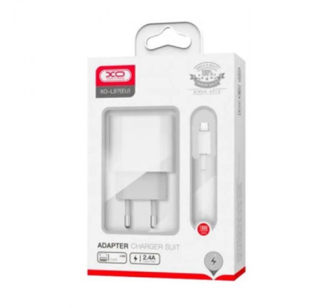 XO Зарядний пристрій XO L97 (1Type-C/1USB/2.4A) + USB - MicroUSB White (XO-L97-MC)