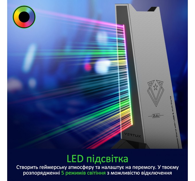 Vertux Підставка для навушників Vertux Zulu 2xUSB 2.0 / Mini Jack 3.5 мм Black (zulu.black)