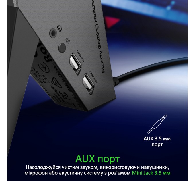 Vertux Підставка для навушників Vertux Zulu 2xUSB 2.0 / Mini Jack 3.5 мм Black (zulu.black)