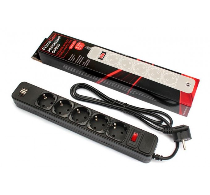 FrimeCom Фільтр живлення FrimeCom (FC-BU4005W 1.8 B) 5 розеток, 2хUSB, 1.8 м, чорний