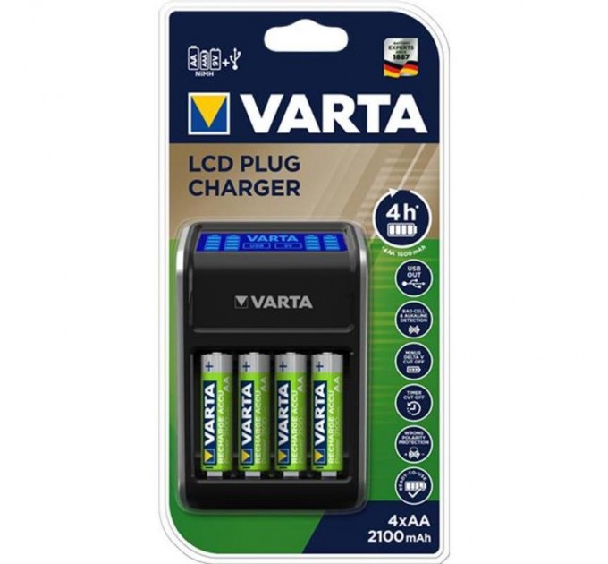 Varta Мережевий зарядний пристрій Varta LCD Plug Charger + 4 х Ni-Mh AA 2100 mAh (57687101441)