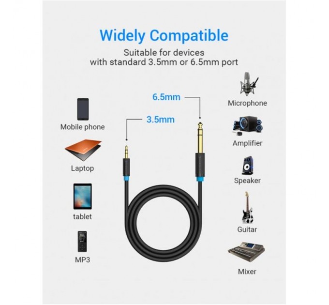 Vention Кабель Vention 6.35 мм - 3.5 мм (M/M), 3 м, Black (BABBI)