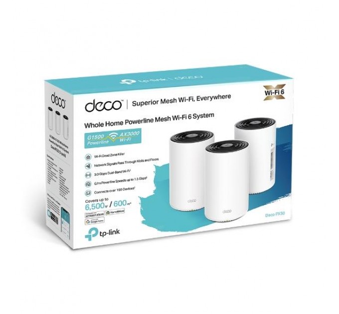 Домашня Powerline Mesh Wi-Fi система (3 шт у комплекті), Deco PX50(3-pack) TP-LINK