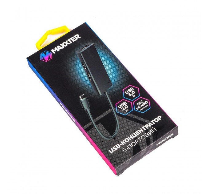 Концентратор USB Type C Maxxter USB3.0, 2хUSB2.0, SD, Micro SD Black (HU3C-3PTF-01)