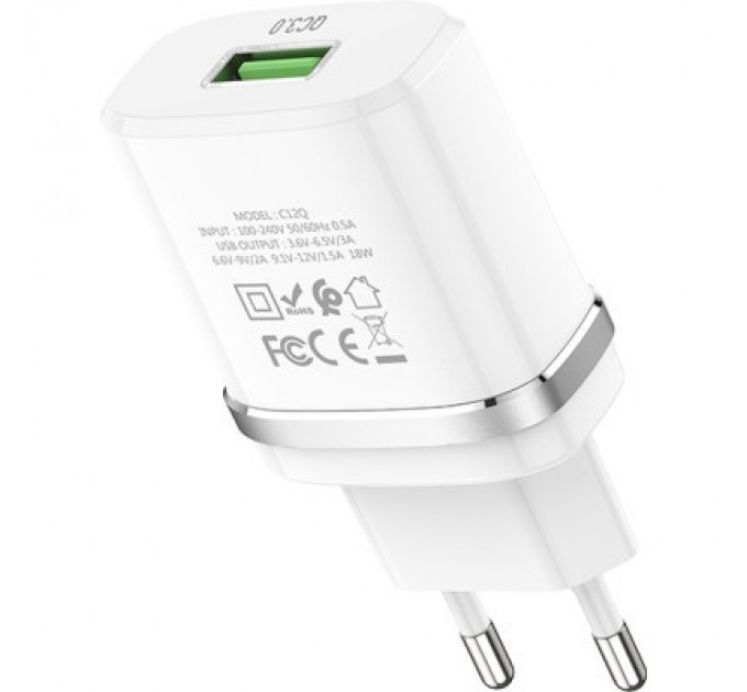 HOCO Зарядний пристрій HOCO C12Q Smart QC3.0 charger White (6931474716262)
