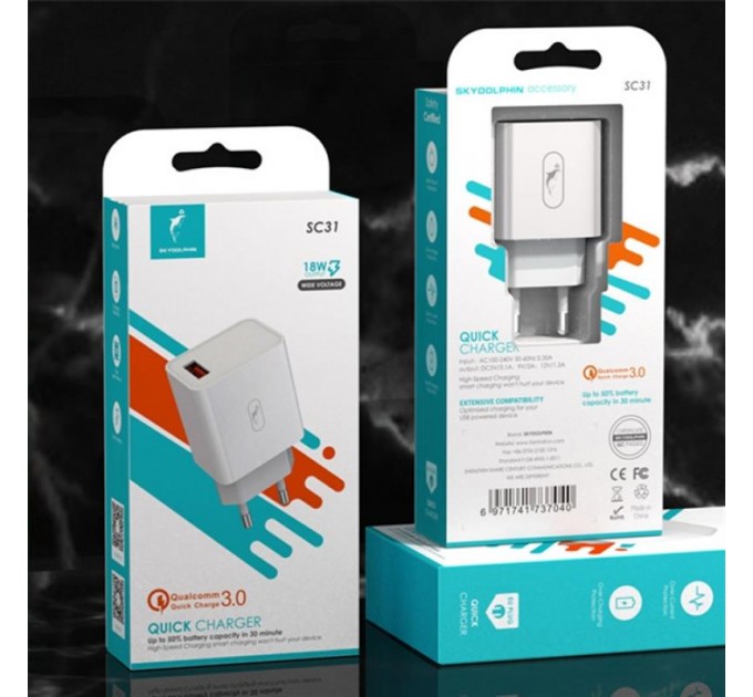 Зарядний пристрій SkyDolphin SC31 QC3.0 (1USB, 3.5A) White (MZP-000154)