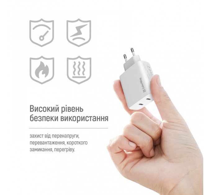 ColorWay Мережевий зарядний пристрій ColorWay GaN Mini 50W PD Port PPS USB (Type-C PD 30W + Type-C PD 20W) White (CW-CHS050PD-WT)