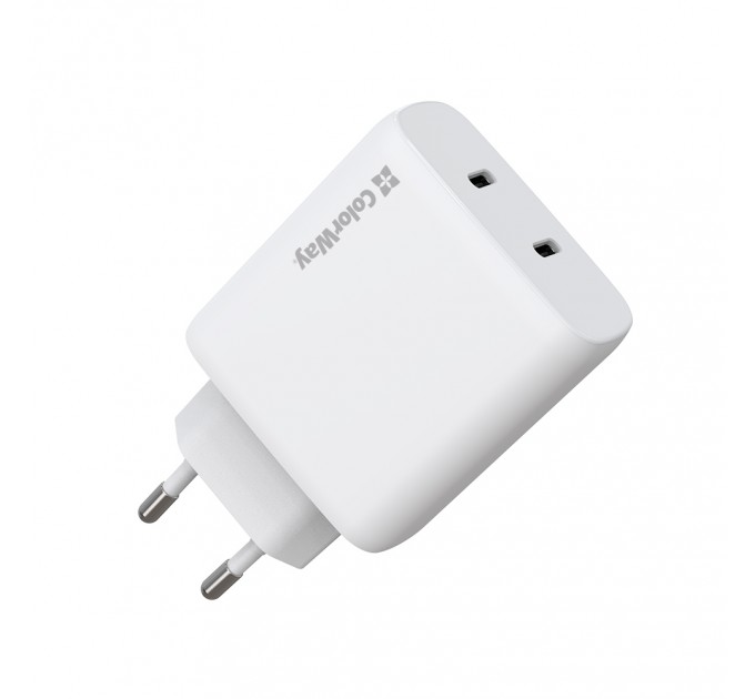 ColorWay Мережевий зарядний пристрій ColorWay GaN Mini 50W PD Port PPS USB (Type-C PD 30W + Type-C PD 20W) White (CW-CHS050PD-WT)