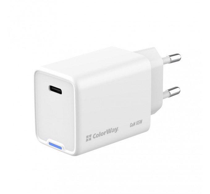 ColorWay Мережевий зарядний пристрій ColorWay GaN Mini 65W PD Port PPS USB-C White (CW-CHS049PD-WT)