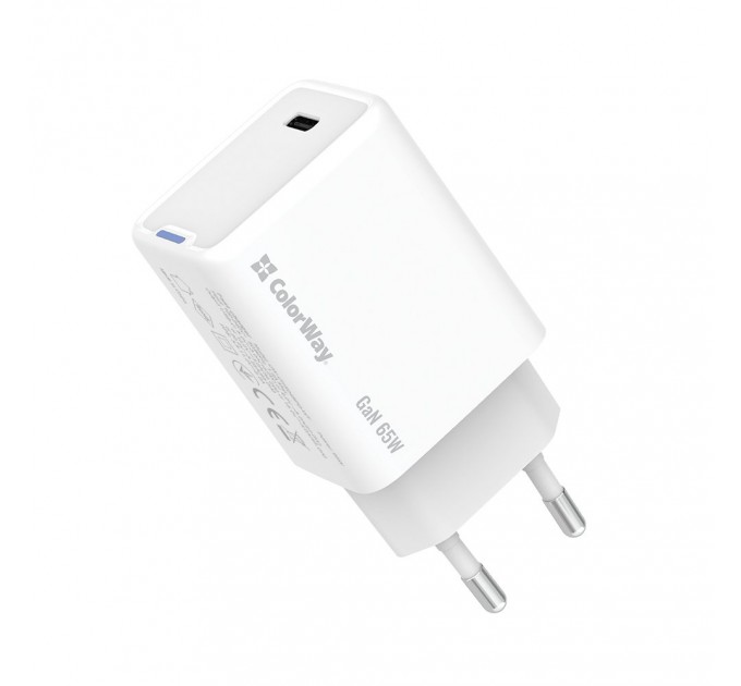 ColorWay Мережевий зарядний пристрій ColorWay GaN Mini 65W PD Port PPS USB-C White (CW-CHS049PD-WT)