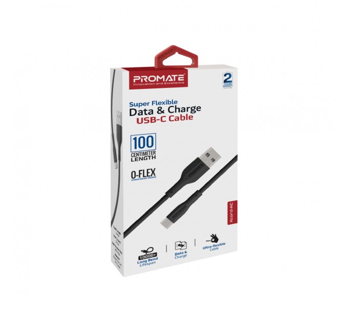 Promate Кабель Promate xCord-AC USB - USB Type-C (M/M), 1 м, Black (xcord-ac.black)