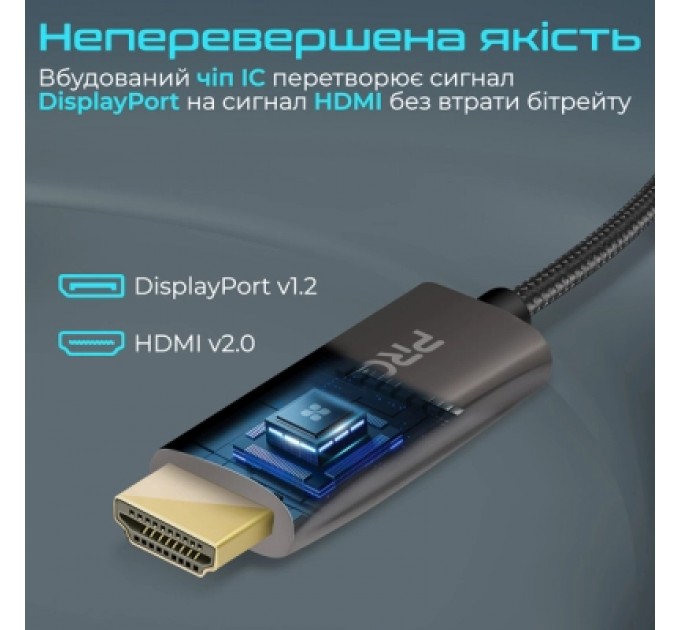 Кабель мультимедійний DisplayPort to HDMI prolink-dp200.black Promate (prolink-dp200.black)