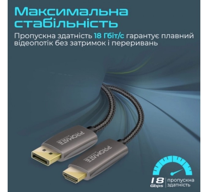 Кабель мультимедійний DisplayPort to HDMI prolink-dp200.black Promate (prolink-dp200.black)