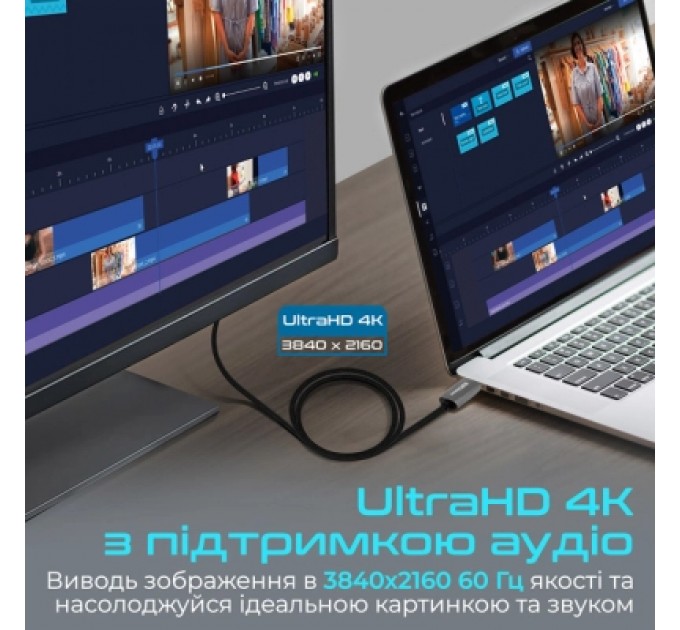 Кабель мультимедійний DisplayPort to HDMI prolink-dp200.black Promate (prolink-dp200.black)