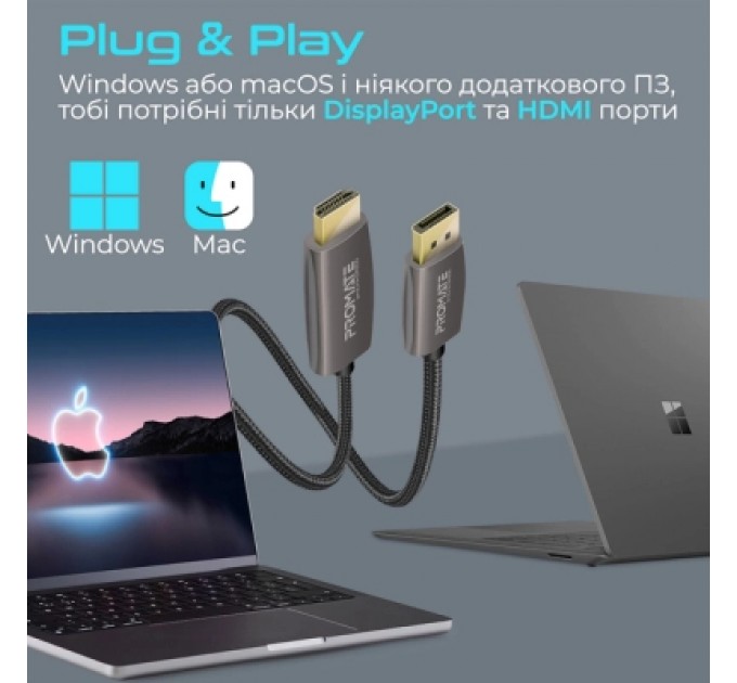 Кабель мультимедійний DisplayPort to HDMI prolink-dp200.black Promate (prolink-dp200.black)