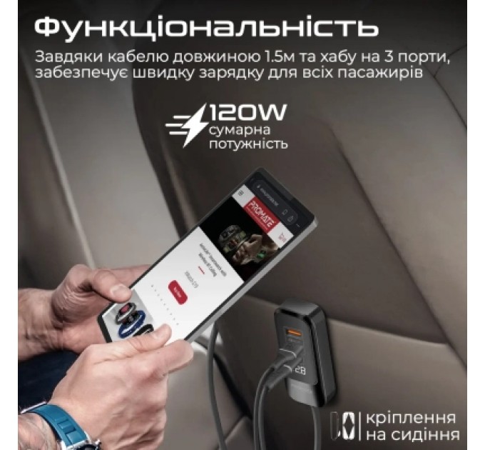 Promate Зарядний пристрій Promate gearhub-120w.black