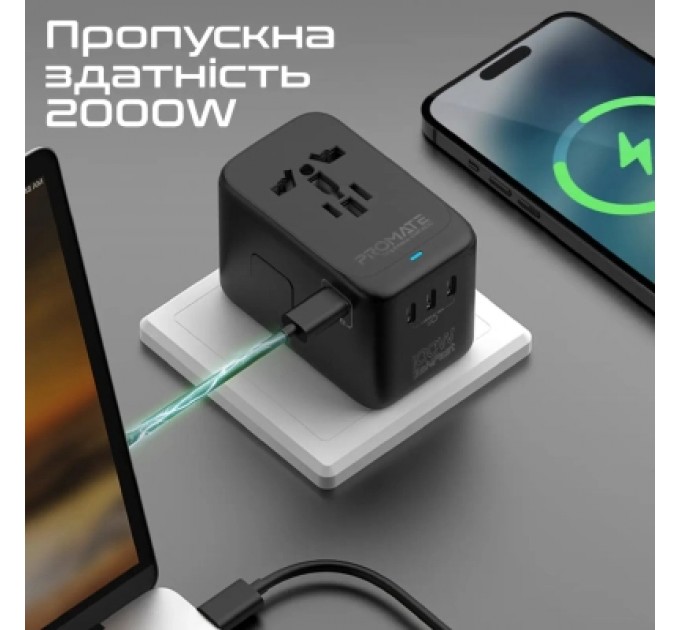 Зарядний пристрій Promate tripmate-gan100