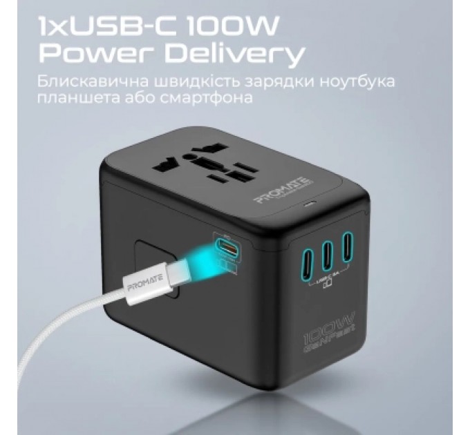 Зарядний пристрій Promate tripmate-gan100