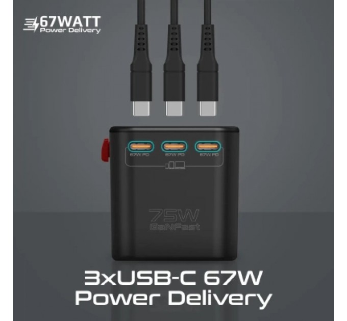 Promate Зарядний пристрій Promate tripmate-gan75