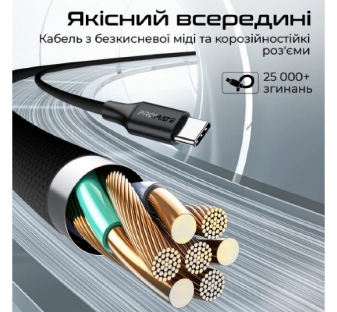 Дата кабель USB-C to USB-C/Lightning powerlink-cci.black Promate (powerlink-cci.black)