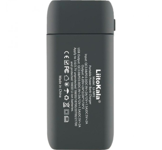 Зарядний пристрій для акумуляторів Liitokala 2 Slots, w func. Powerbank/PD/QC, USB/Type-C, LED disp, 18650/21700 (Lii-MP2)