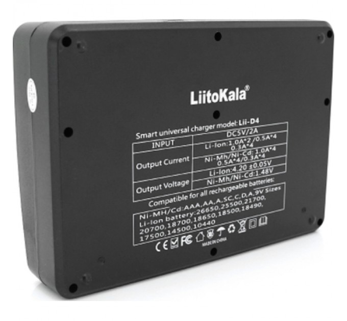 Liitokala Зарядний пристрій для акумуляторів Liitokala 4 Slots, Ni-MH/Ni-CdAA,AAA,C, Li-ion/IMR32650,21700,18650 (Lii-D4)