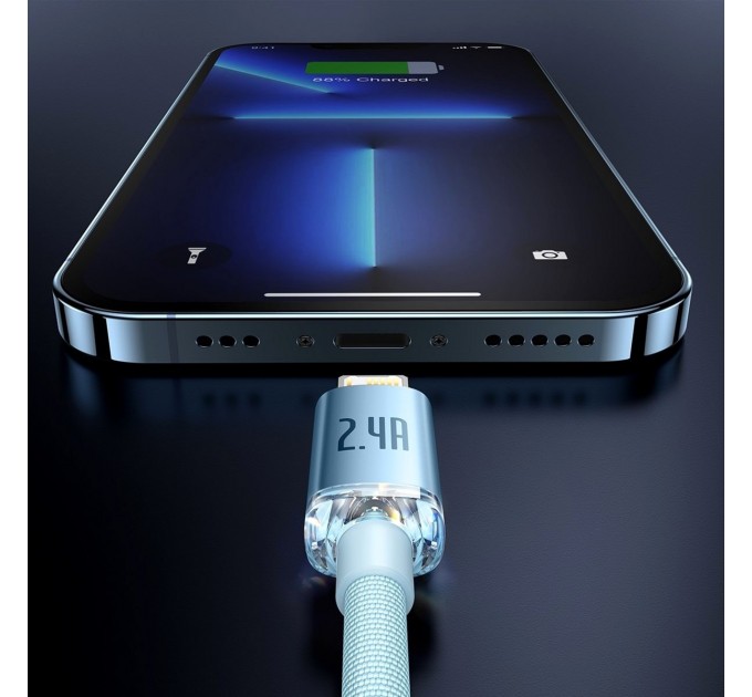 Кабель Baseus Crystal Shine USB - Lightning, 2.4A, 2м Sky Blue (CAJY001203)