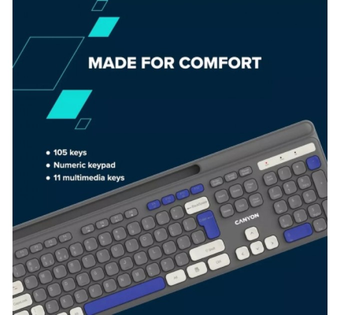 Canyon Клавіатура Canyon HKB-W03 Wireless UA Grey (CNS-HKBW03DG)