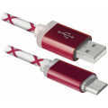 Defender Дата кабель USB08-03LT USB - Micro USB, RedLED backlight, 1m Defender (87556)