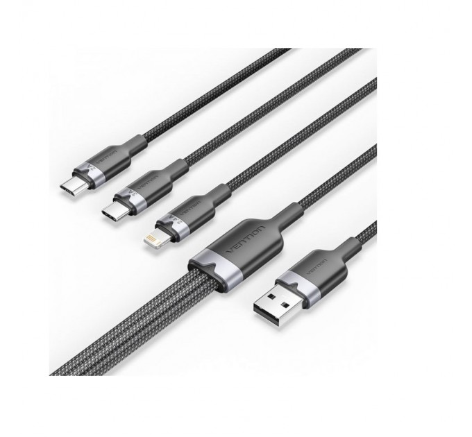 Vention Кабель Vention USB - USB Type-С/microUSB/Lightning (M/M), 60W, 3А, 1.5 m, Black (CTPBG)