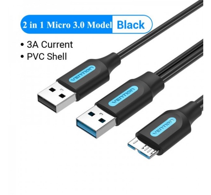 Vention Кабель для принтера Vention 2in1 USB - USB Type-B 3.0 (M/M), 1 м, Black (CQPBF)