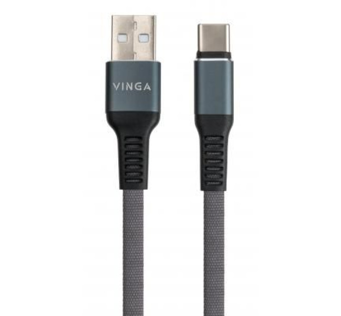 Vinga Дата кабель USB 2.0 AM to Type-C 1m flat nylon gray Vinga (VCPDCTCFNB1GR)