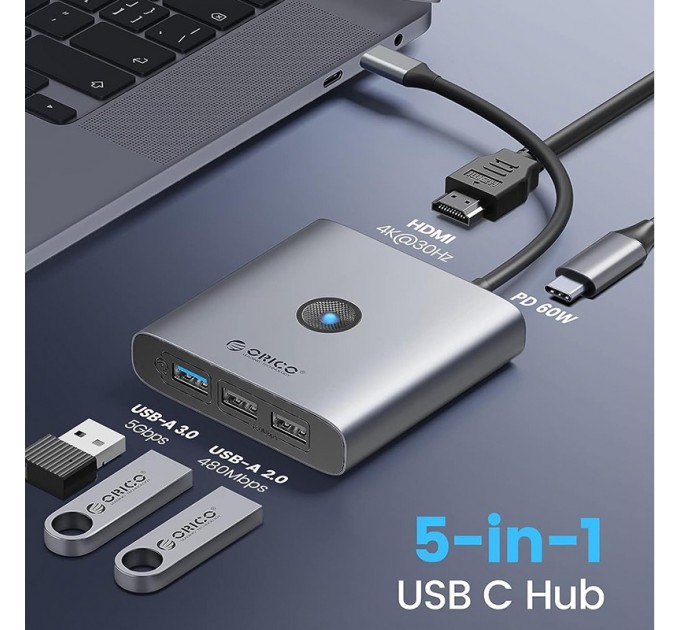 Orico Концентратор USB Type-C Orico FAX3-5P-GY-EP Grey (CA914227)