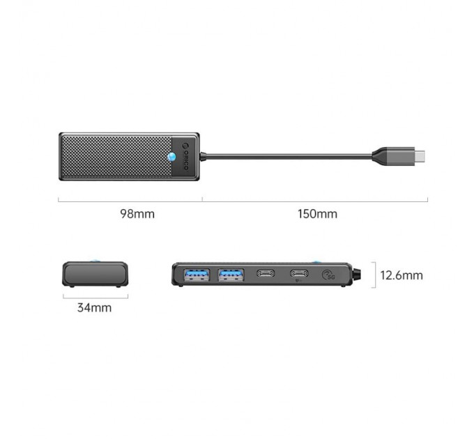 Концентратор USB Type-C Orico PAPW Series PAPW2AC-C3-015-BK-EP Black (CA914210)