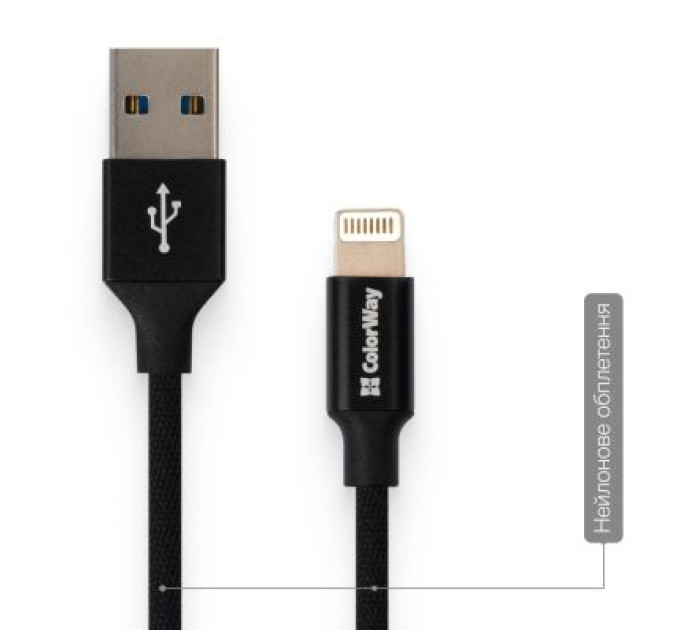 ColorWay Дата кабель USB 2.0 AM to Lightning 1.0m black ColorWay (CW-CBUL004-BK)