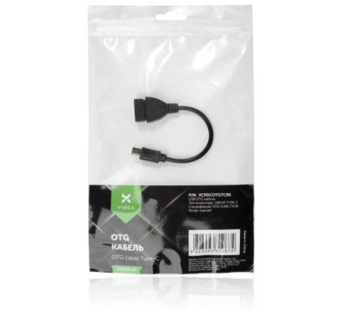 Vinga Дата кабель OTG USB 2.0 AF to Type-C Vinga (VCPDCOTGTCBK)