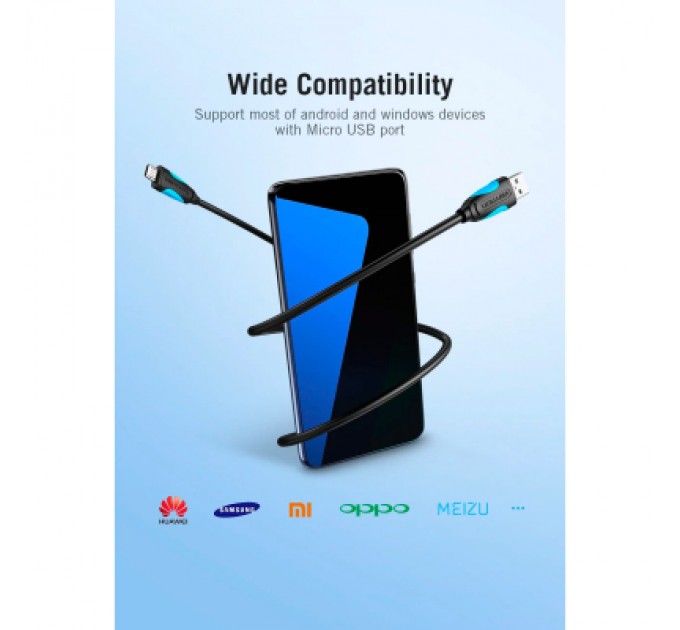 Vention Дата кабель USB 2.0 AM to Micro 5P 0.5m Black Vention (VAS-A08-B050)