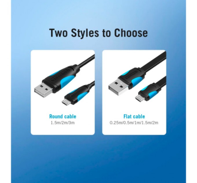 Vention Дата кабель USB 2.0 AM to Micro 5P 0.5m Black Vention (VAS-A08-B050)