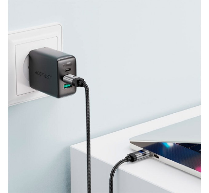 Acefast Дата кабель USB-C to USB-C 1.2m 60W digital display C15-03 Black Acefast (6974316283720)