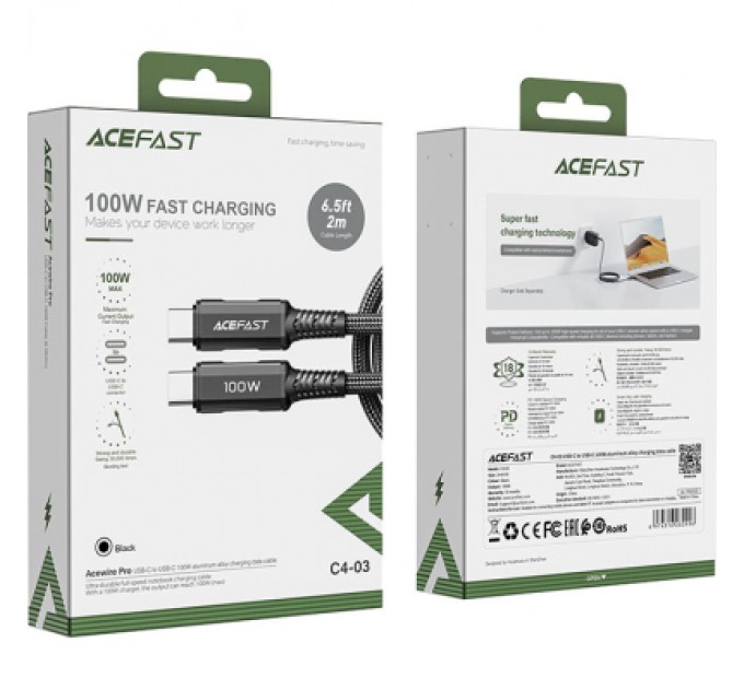 Acefast Дата кабель USB-C to USB-C 2.0m 100W C4-03 Acefast (6974316280996)