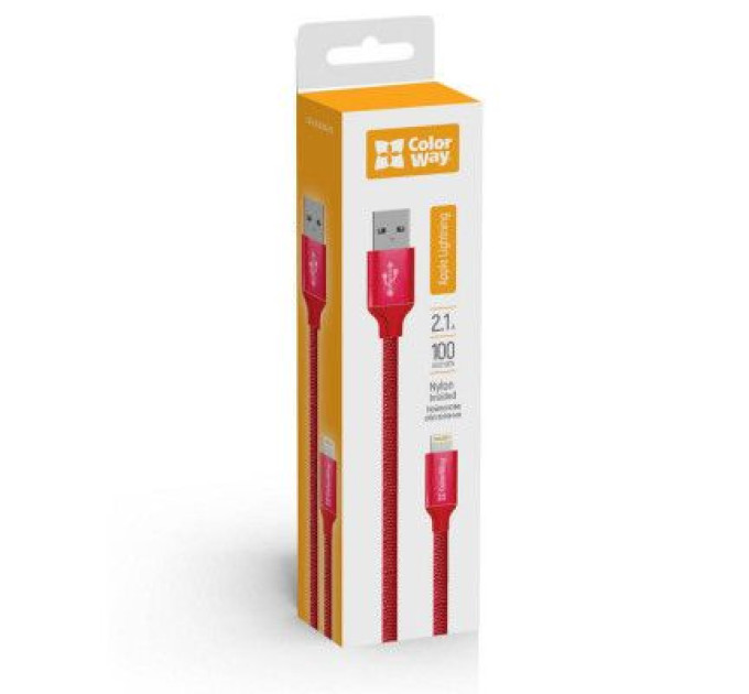 ColorWay Дата кабель Кабель Colorway USB - Apple Lightning 2.1А 1м червоний ColorWay (CW-CBUL004-RD)