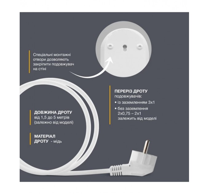 Electrum Подовжувач блоковий (PP) Electrum 3 розетки 3м із заземленням та вимикачем C-ES-1538